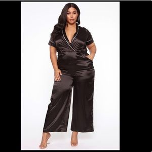 NWT Seal The Deal Satin Jumpsuit - Black 2X